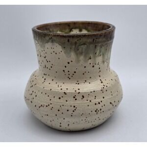 Vintage 1980 Handmade Signed Studio Pottery Speckled Stoneware Bud Vase Boho